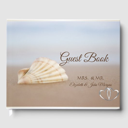 Beach Seashell, Hearts Wedding Gastenboek (Voorkant)