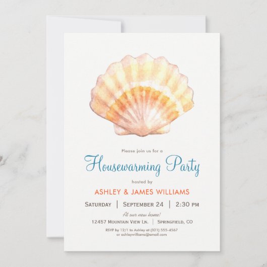 Beach Seashell Housewarming Party Uitnodiging (Voorkant)