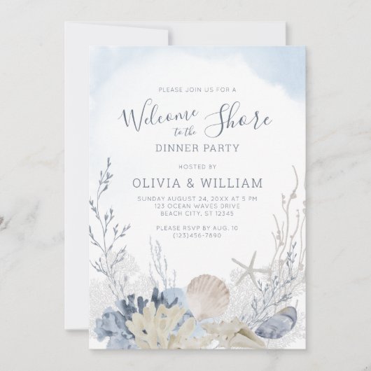 Beach Seashell Kustdiner Kaart (Voorkant)