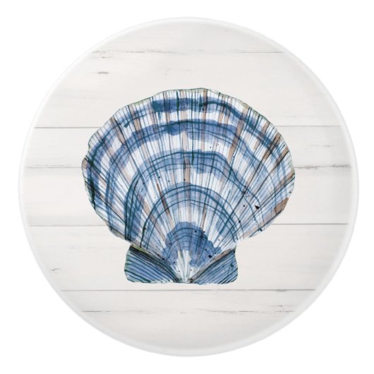 Beach Seashell Modern Navy Blue Barn Wood Keramische Knop (Voorkant)