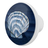 Beach Seashell Modern Navy Blue White Rustic Wood Keramische Knop (Rechts)