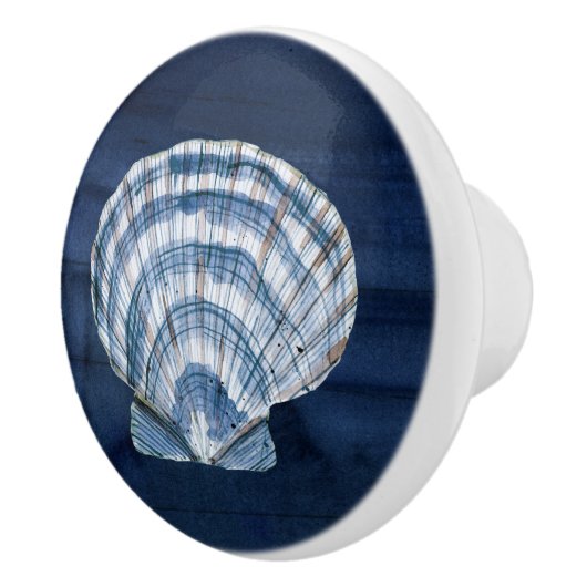 Beach Seashell Modern Navy Blue White Rustic Wood Keramische Knop (Rechts)