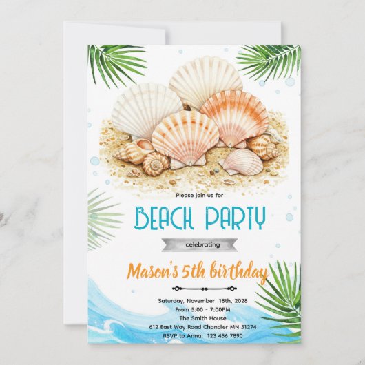 Beach seashell theme invitation kaart (Voorkant)