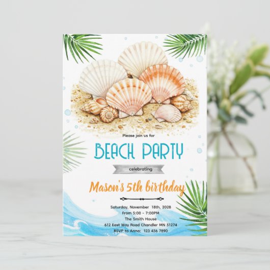 Beach seashell theme invitation kaart (Staand voorkant)