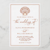 Beach Seashell Wedding Elegant Roos Gold Folie Uitnodiging (Voorkant)