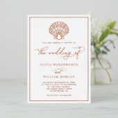 Beach Seashell Wedding Elegant Roos Gold Folie Uitnodiging (Staand Voorkant)