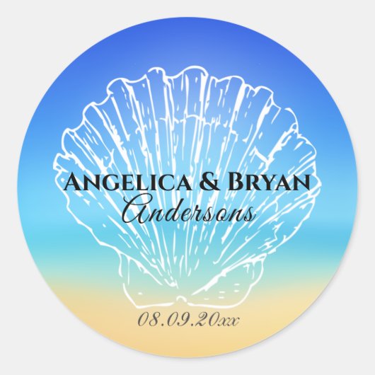 Beach Seashell Wedding Sticker (Voorkant)