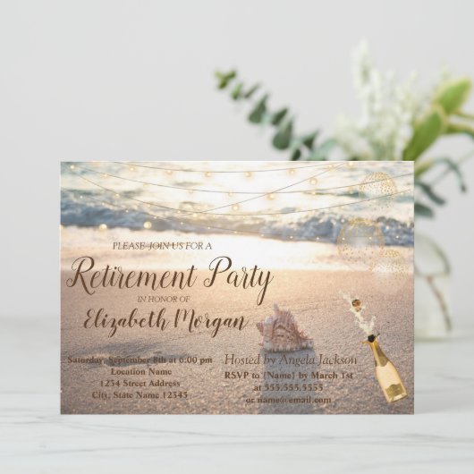 Beach,Seashell,Wijn Retirement Party Kaart (Staand voorkant)
