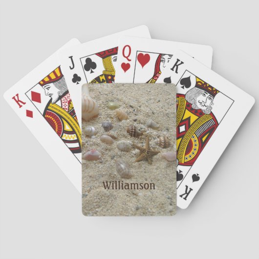 Beach Seashells and Sand Coastal Personalized Pokerkaarten (Achterkant)