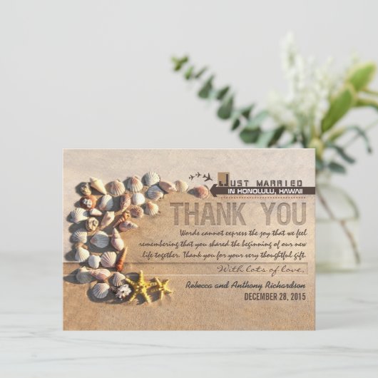 Beach Seashells bruiloft bedankkaarten Bedankkaart (Staand voorkant)