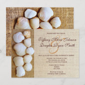 Beach Seashells Burlap Print Wedding Invitations Kaart (Voorkant / Achterkant)