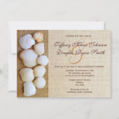Beach Seashells Burlap Print Wedding Invitations Kaart (Voorkant)