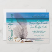 Beach Seashells Destination Wedding Invitations Kaart (Voorkant)