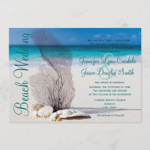 Beach Seashells Destination Wedding Invitations Kaart