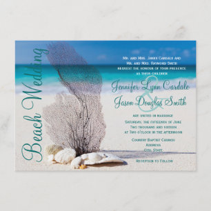 Beach Seashells Destination Wedding Invitations Kaart