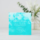 Beach Seashells Destination Wedding Invitations Kaart (Staand voorkant)