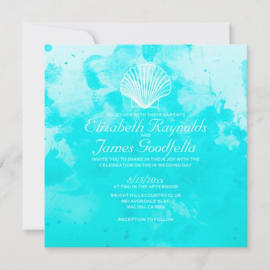 Beach Seashells Destination Wedding Invitations Kaart (Voorkant)