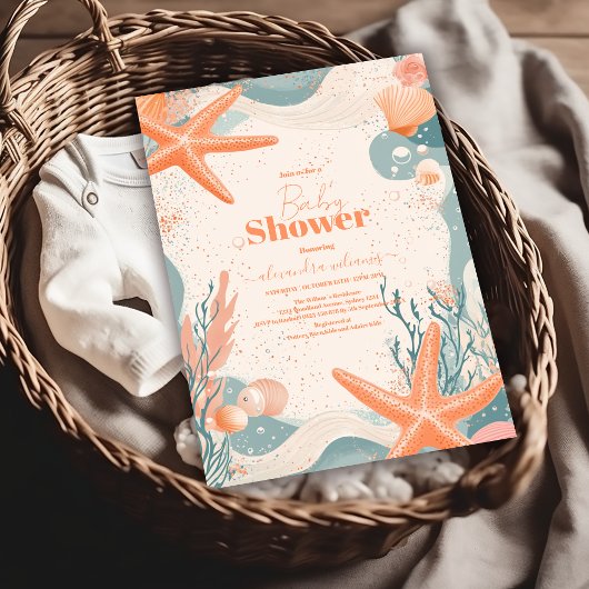 Beach Seashells Elegant Baby shower Kaart