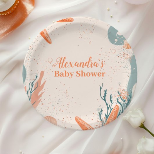 Beach Seashells Elegant Baby shower Papieren Bordje