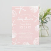 Beach Seashells Elegant Blush Pink Baby shower Kaart (Staand voorkant)
