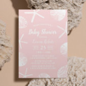 Beach Seashells Elegant Blush Pink Baby shower Kaart