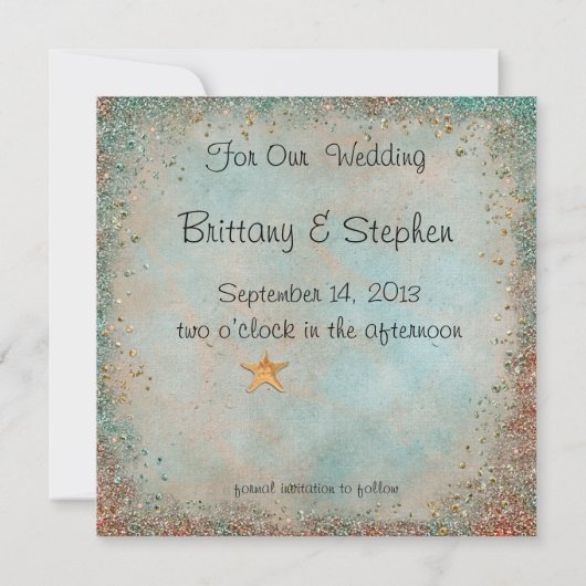 Beach Seashells en Glitter Save the Date Weddensch (Achterkant)