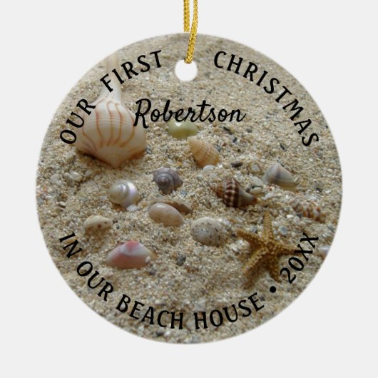 Beach Seashells First Kerstmis New Home Foto Keramisch Ornament (Voorkant)