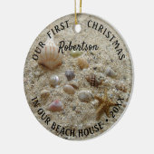 Beach Seashells First Kerstmis New Home Foto Keramisch Ornament (Links)