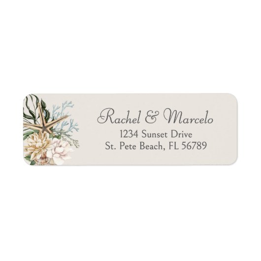 Beach Seashells Floral Address Label (Voorkant)