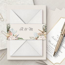 Beach Seashells Floral Wedding Belly Band Uitnodigingen Wikkel
