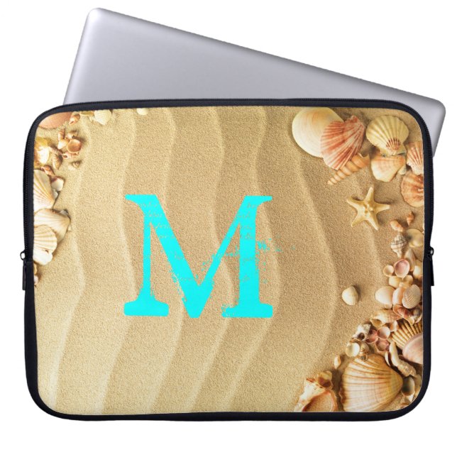 Beach Seashells Hawaii Monogram 15-inch Hoesje lap Laptop Sleeve (Voorkant)
