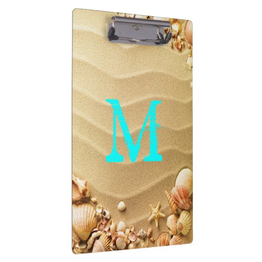Beach Seashells Hawaii Monogram Initiaal Klembord (Rechts)