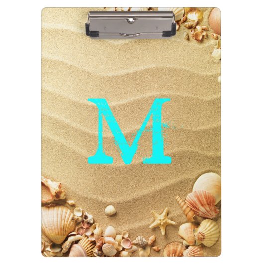 Beach Seashells Hawaii Monogram Initiaal Klembord (Voorkant)