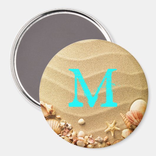 Beach Seashells Hawaii Monogram Initiaal Magnet (Voorkant / Achterkant)
