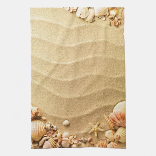 Beach Seashells Hawaii Sand Kitchen Dish Towel Theedoek (Verticaal)