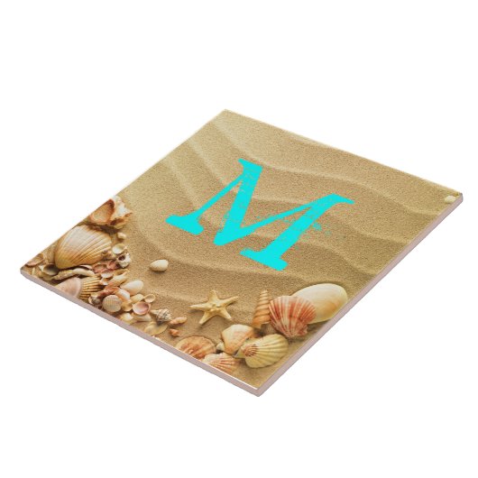 Beach Seashells Hawaii Sand Monogram Display Tegel Tegeltje (Zijkant)