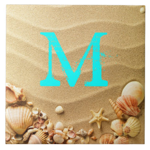 Beach Seashells Hawaii Sand Monogram Displayile Tegeltje