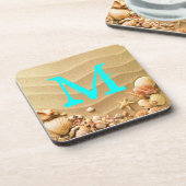 Beach Seashells Hawaii Sand Monogram Drink Onderze Bier Onderzetter (Linkerzijde)