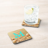 Beach Seashells Hawaii Sand Monogram Drink Onderze Bier Onderzetter (Rechterzijde)