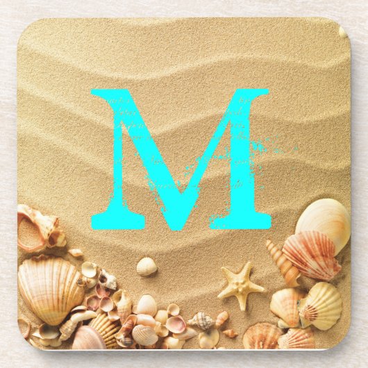 Beach Seashells Hawaii Sand Monogram Drink Onderze Bier Onderzetter (Voorkant)