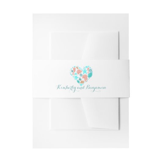 Beach Seashells Heart Modern White Wedding Uitnodigingen Wikkel (Voorkant Voorbeeld)