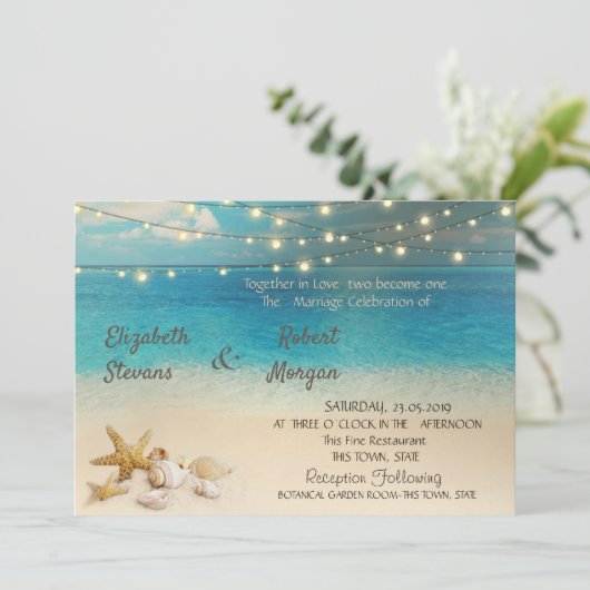 Beach Seashells Lights Weddenschap Kaart (Staand voorkant)