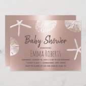 Beach Seashells Modern Blush Roos Gold Baby shower Kaart (Voorkant / Achterkant)