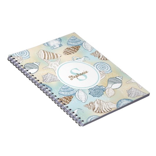 Beach Seashells Monogram Naam Notitieboek (Rechterzijde)