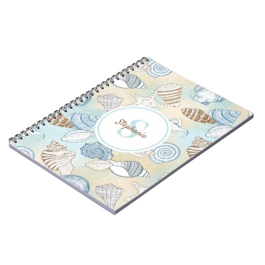 Beach Seashells Monogram Naam Notitieboek (Linkerzijde)