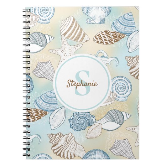 Beach Seashells Monogram Naam Notitieboek (Voorkant)