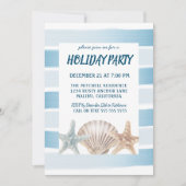 Beach Seashells Nautical Stripes Holiday Party Kaart (Voorkant)