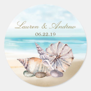 Beach Seashells Nautical Tropical Weduwmonogram Ronde Sticker