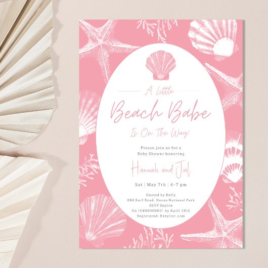 Beach Seashells Ocean Pink Girl Baby shower Kaart