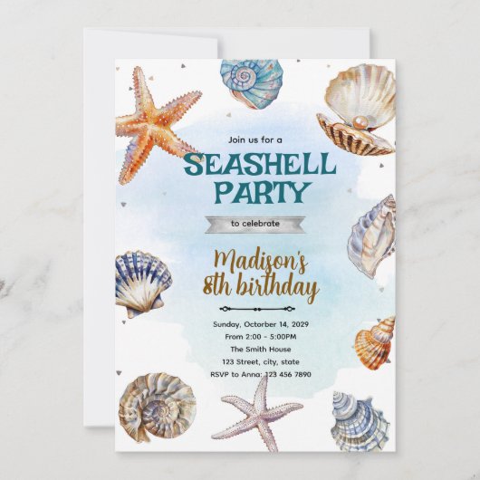 Beach Seashells Party Invitation Kaart (Voorkant)